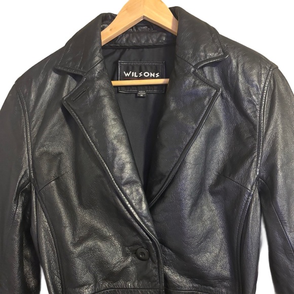 VINTAGE Wilson’s  Black Genuine Leather Jacket w/belt 20” Armpit/Armpit Size M - Picture 4 of 11